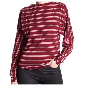 Free People Red Striped Long Sleeve Ardmore Top